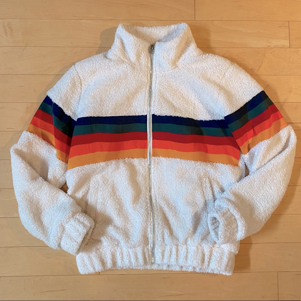 White Sherpa Retro Rainbow Sweater